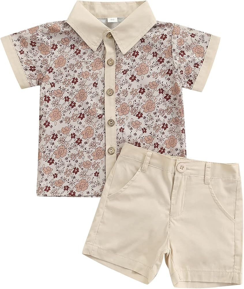 CIYCUIT Toddler Baby Boys Summer Print Shirt Outfits Clothes Short Sleeve Button Down Tops + Shor... | Amazon (US)