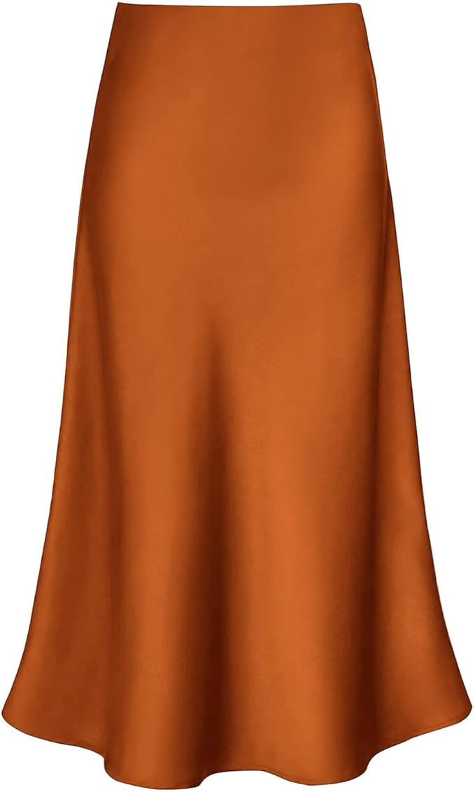 Women's Satin High Waist Hidden Elasticized Waistband Flared Casual A Line Midi Skirt | Amazon (US)