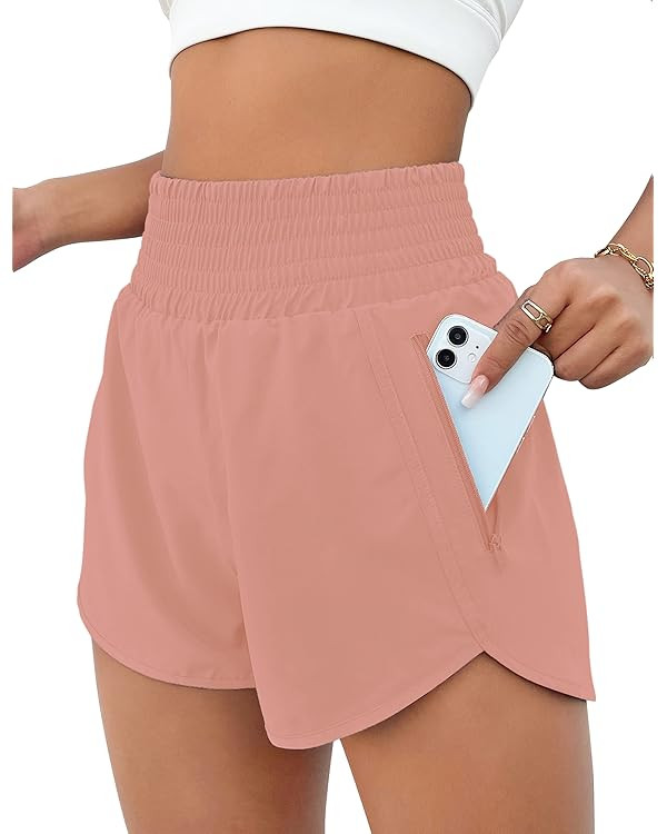BMJL Women's Athletic Shorts High Waisted Running Shorts Pocket Sporty Shorts Gym Elastic Workout... | Amazon (US)