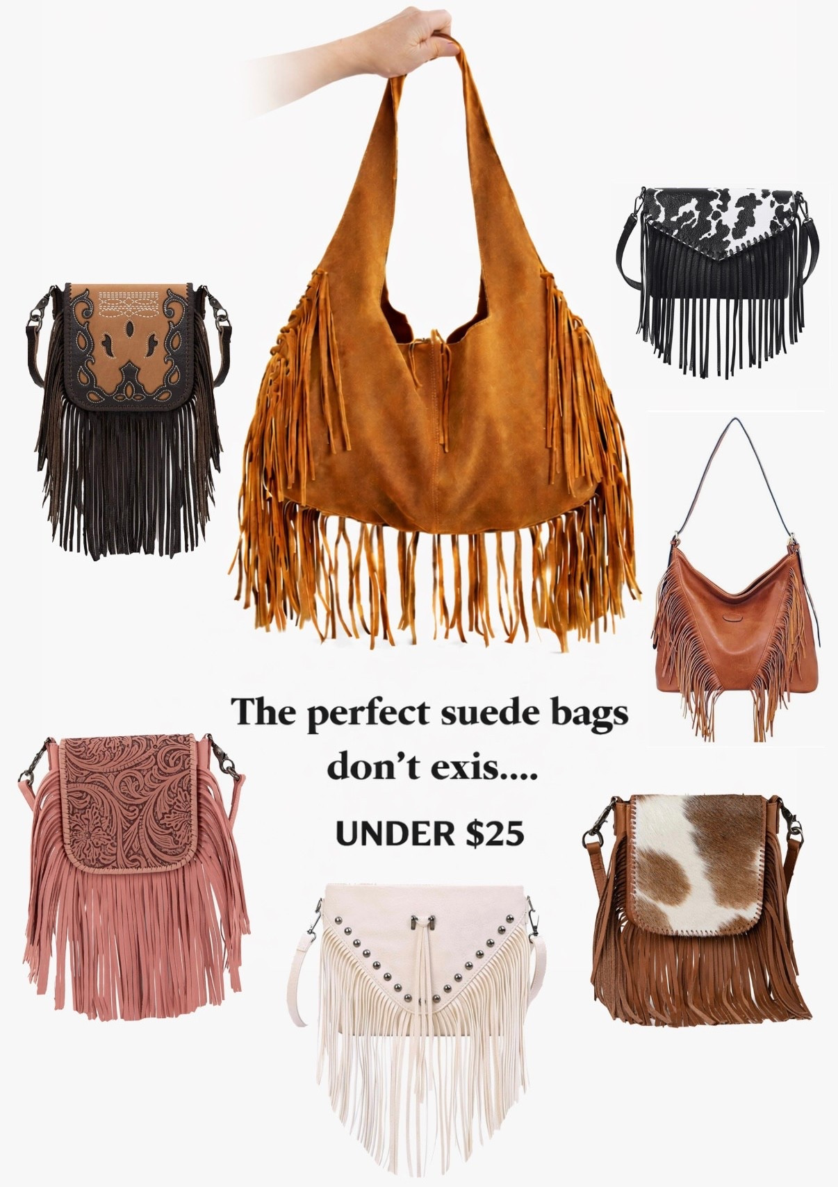 The perfect suede fringe handbags do exist, and they’re $25 on Amazon  🙌🏼
Western vibes, cowgirl aesthetic, and everyday boho style without the huge price tag - I’ve been getting so many compliments on mine!

From crossbody fringe bags to slouchy suede shoulder bags, these are the statement pieces your outfits need this season 🤎 
Perfect for country concerts, shopping days, date nights, or elevating your everyday casual looks.

#LTKaccessories #LTKWomens #LTKHandbags #LTKtrends #amazonfashion #motherdaygiftidea #countryconcertoutfits #under25 #westernfashion #crossbodybag #neutralstyle #bohostyle #cowgirl #country

#LTKSaleAlert #LTKFestival #LTKMothersDay