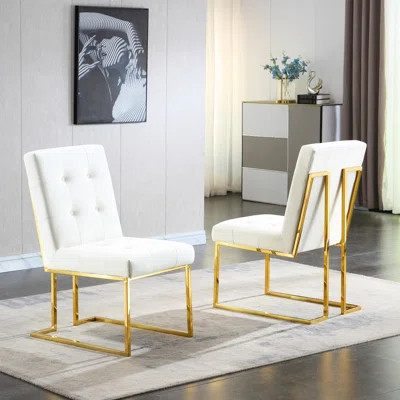 Of 2 Dining Chairs In Velvet - Modern Finish Base, Instant Use Available , Gold Stainless Steel Ready To | Wayfair North America