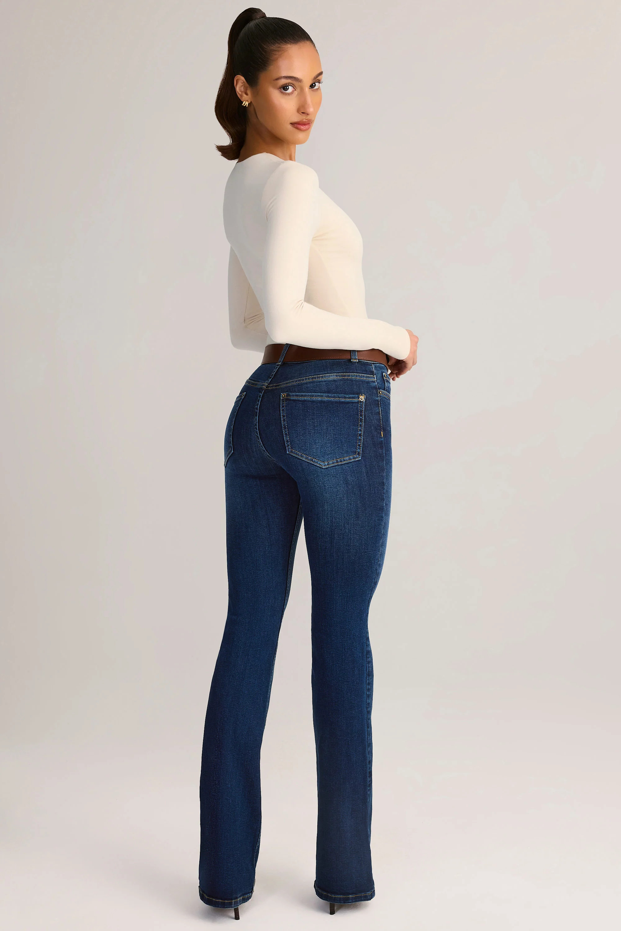 Mid-Rise Flared Jeans in Indigo | Oh Polly
