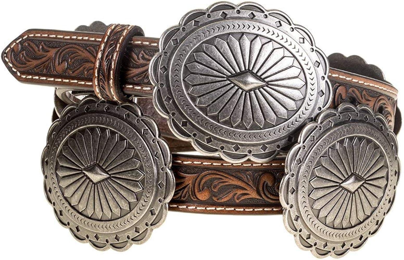 ARIAT Women's Brown Tooled Leather Concho Belt Leather L | Amazon (US)