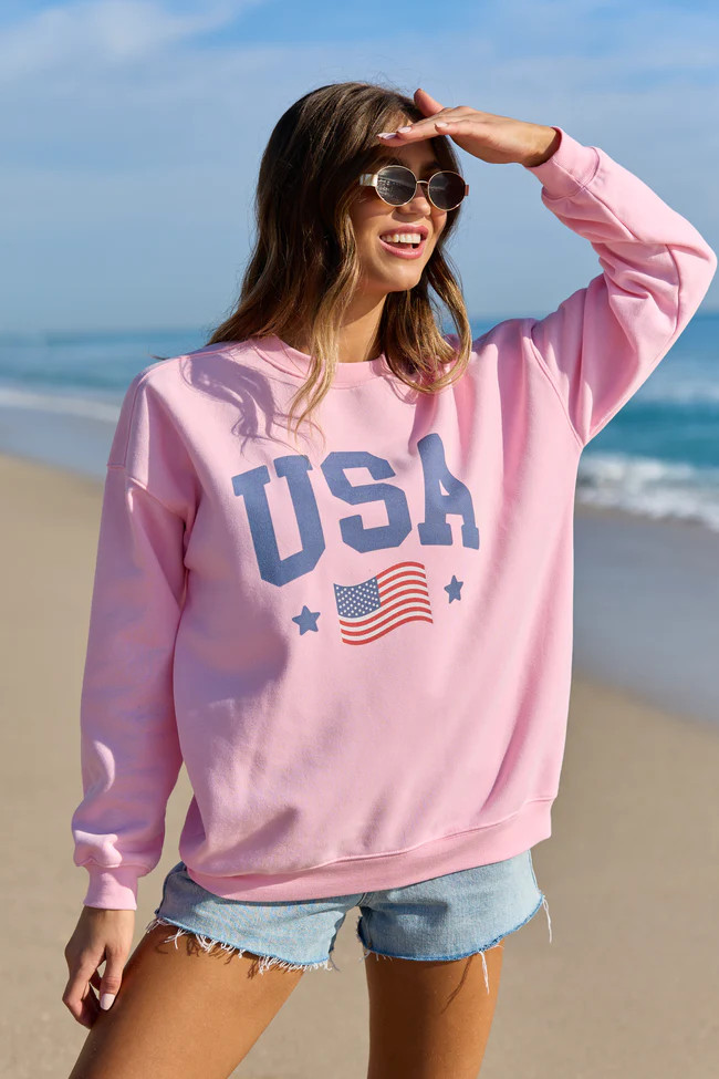 Athletic USA Flag Light Pink Graphic Sweatshirt | Pink Lily