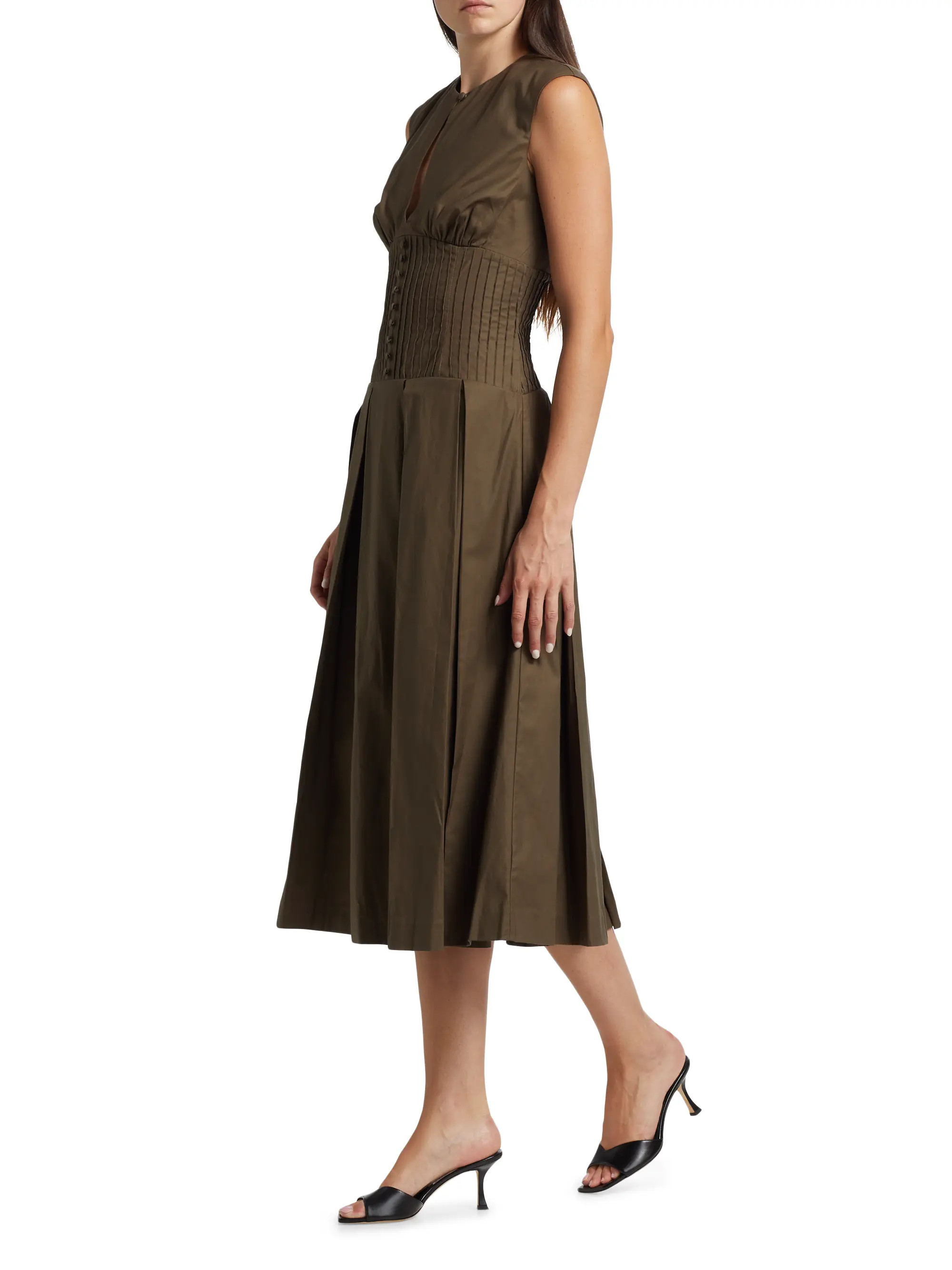 ReformationRenaie Box-Pleated Stretch Cotton Dress | Saks Fifth Avenue