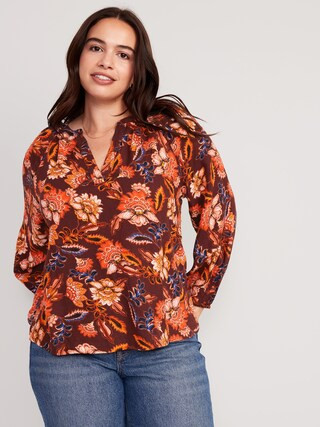 Long-Sleeve Split-Neck Top for Women | Old Navy (US)