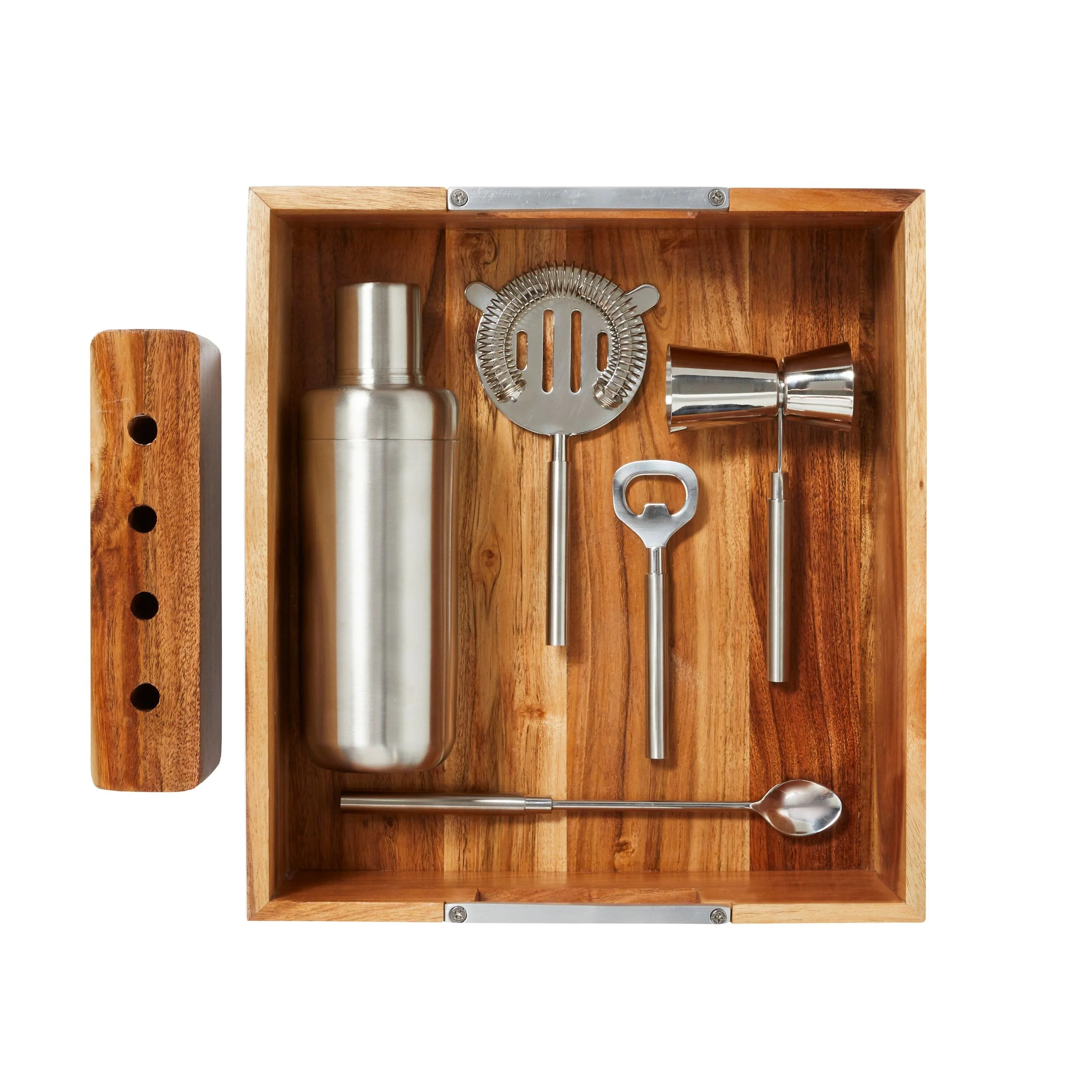 Better Homes & Gardens 7-Piece Stainless Steel Mixologist Set with Wooden Tray - Walmart.com | Walmart (US)