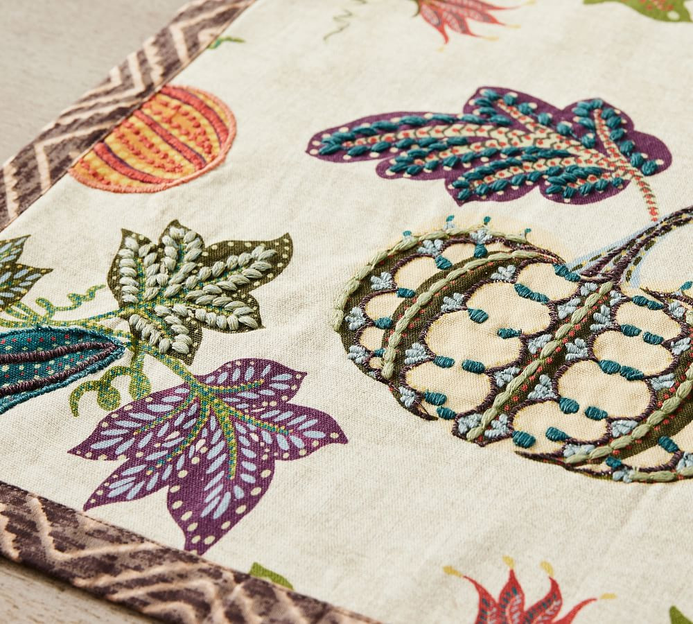 Aldo Pumpkin Embroidered Cotton/Linen Table Runner | Pottery Barn (US)