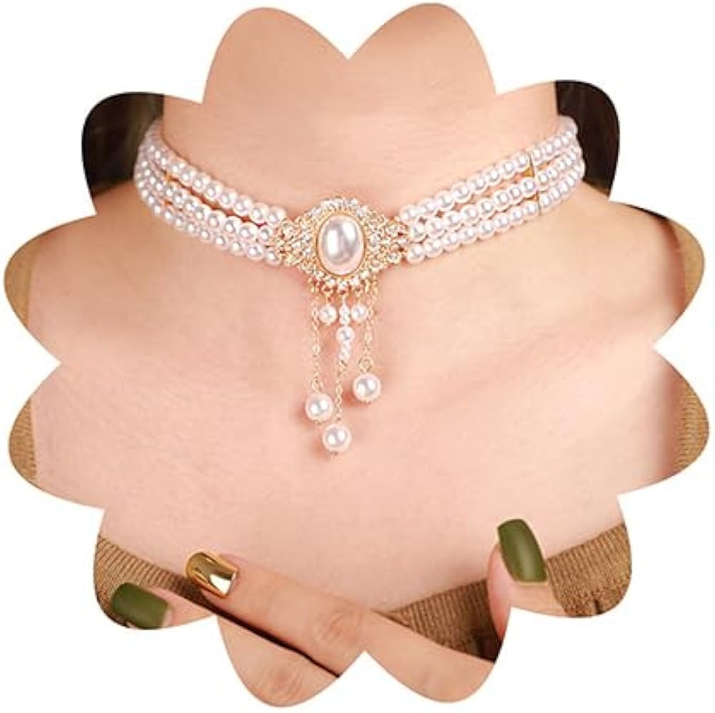 Xerling Vintage 1920s Layered Faux Pearl Choker Necklaces Imitation Pearl Rhinestones Pendant Cha... | Amazon (US)
