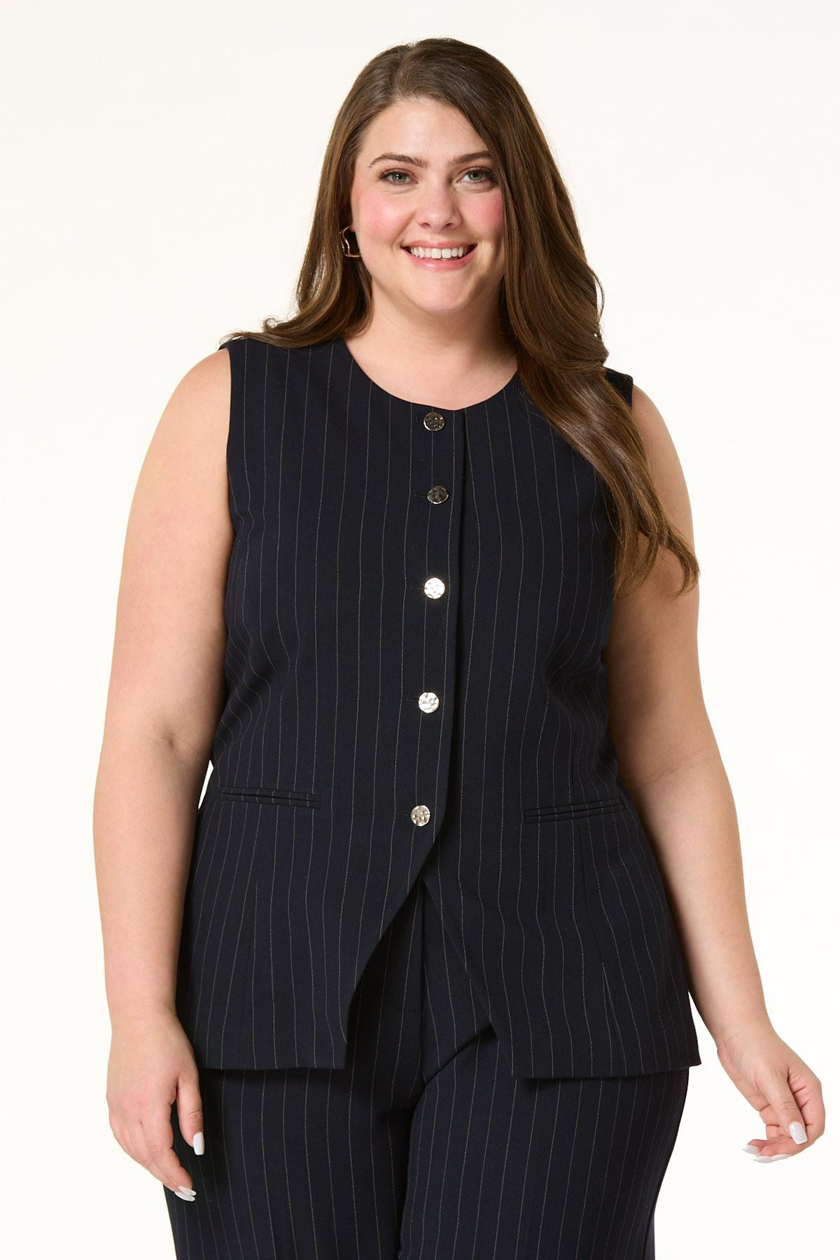 Plus Size Navy Pinstripe Vest | Cato Fashions