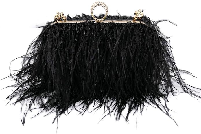 Komii Women Fluffy Ostrich Feather Evening Dress Clutch Bag Purse Shoulder Bag | Amazon (US)