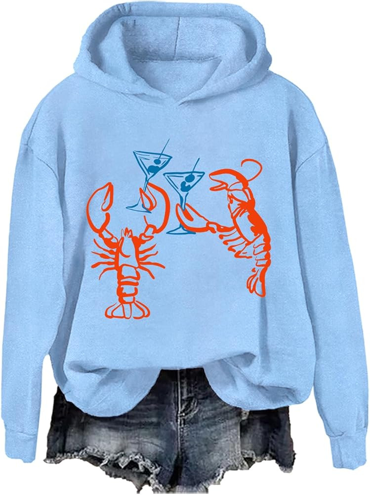 Vintage Lobster Hoodie Summer Party Lobster Sweatshirts Crawfish Shirts for Women Summer Beach Sw... | Amazon (US)