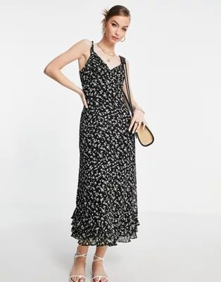 & Other Stories floral print ruffle edge midi dress in black | ASOS (Global)