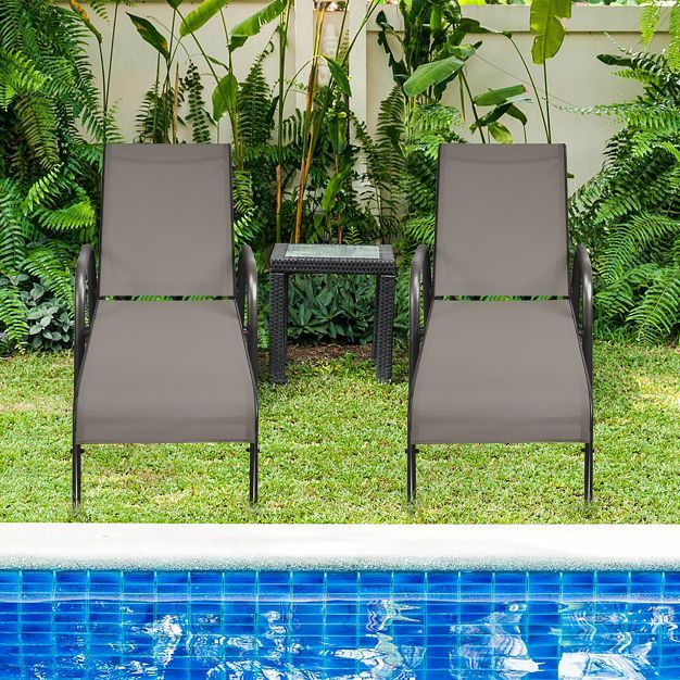 Costway 2PCS Patio Lounge Chair Chaise Adjustable Reclining Armrest Grey\Brown | Target