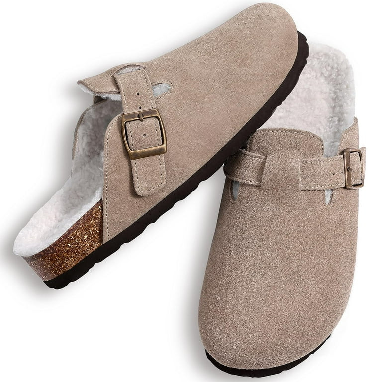 Litfun Women's Faux Fur Lined Suede Clogs Fuzzy Cork Footbed Mules Slip On Winter Potato Shoes, T... | Walmart (US)