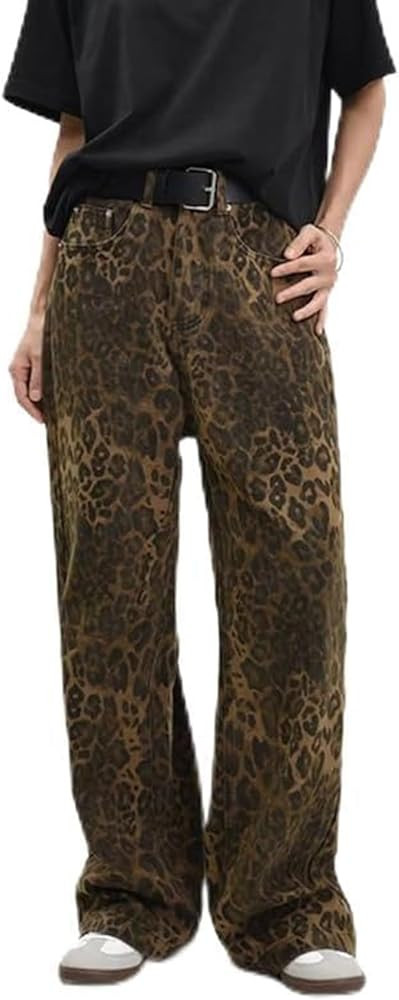 SGDLESN Womens Jeans Leopard Print Ladies Jeans Leopard Pants Printed Pants Baggy Pants Pants Bag... | Amazon (UK)