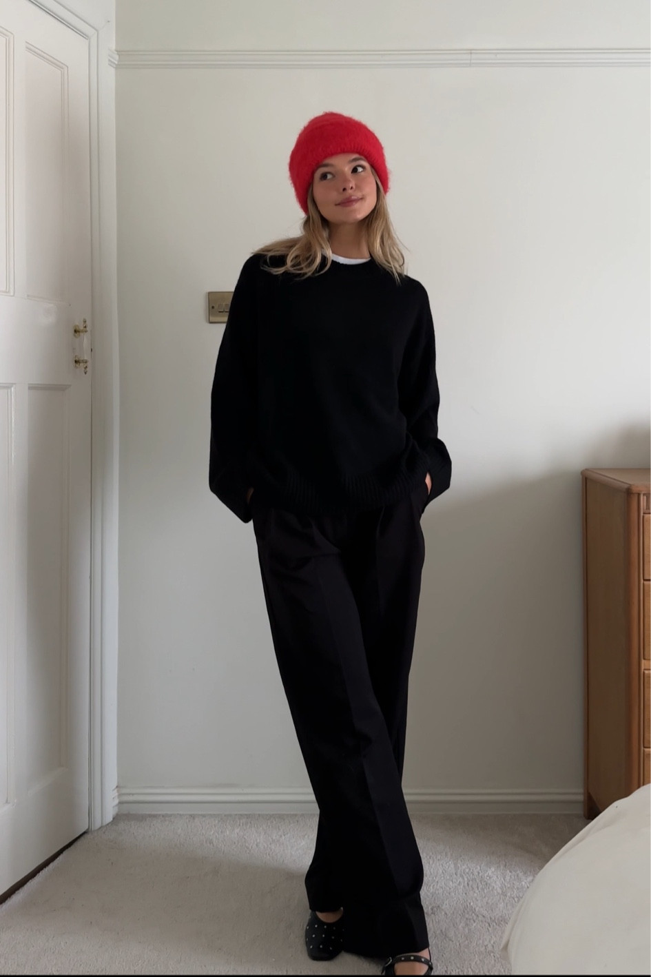 Sezane, Arket, Dissh, American Vintage, M£S, Marks and Spencer’s, red hat, red beanie, red accessories, ballet flats, black knit, black outfit idea, winter outfit 

#LTKeurope #LTKwinter #LTKuk