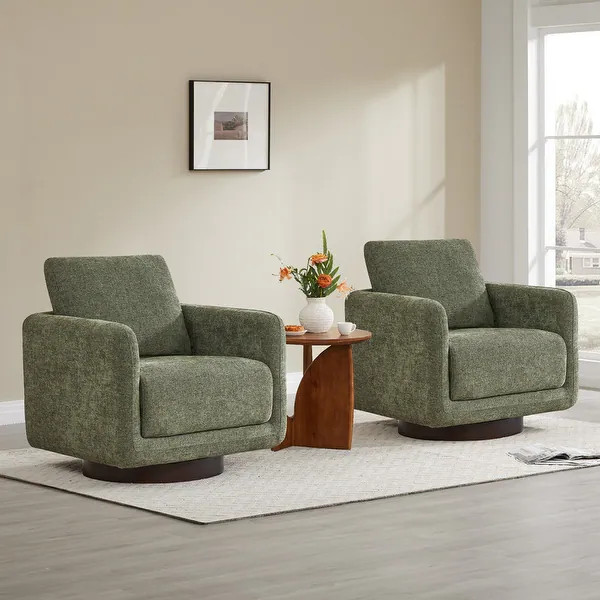 Spruce & Spring Rebecca Swivel Accent Chair Armchair with Back Cushion - Set of 2 - Moss Green | Bed Bath & Beyond