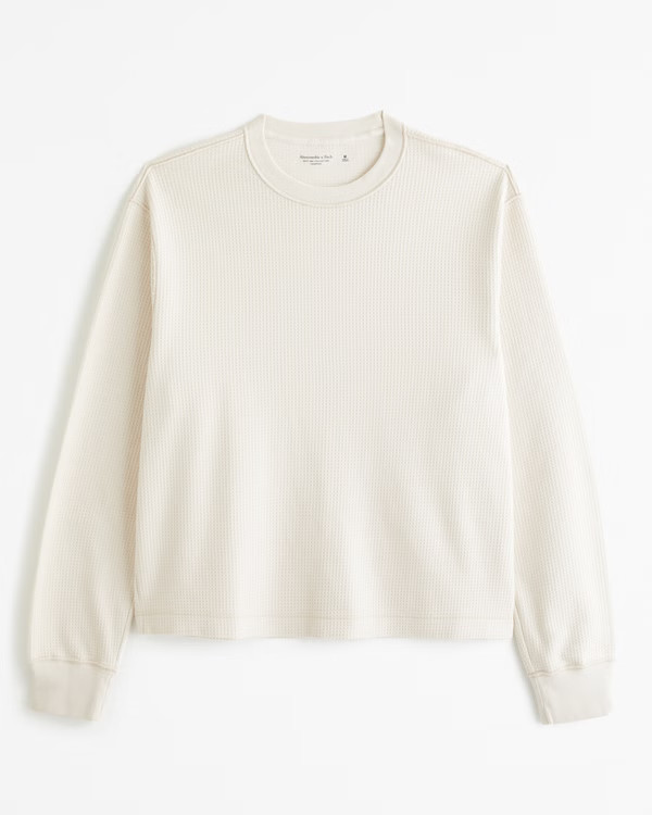 Long-Sleeve Grid Waffle Cropped Tee | Abercrombie & Fitch (US)