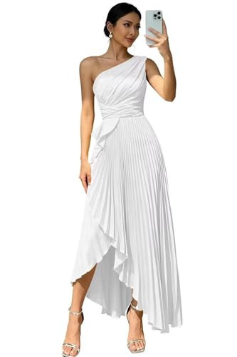 One Shoulder Formal Dresses for Women White Pleated Bridesmaid Dress with Split White One Size | Amazon (US)