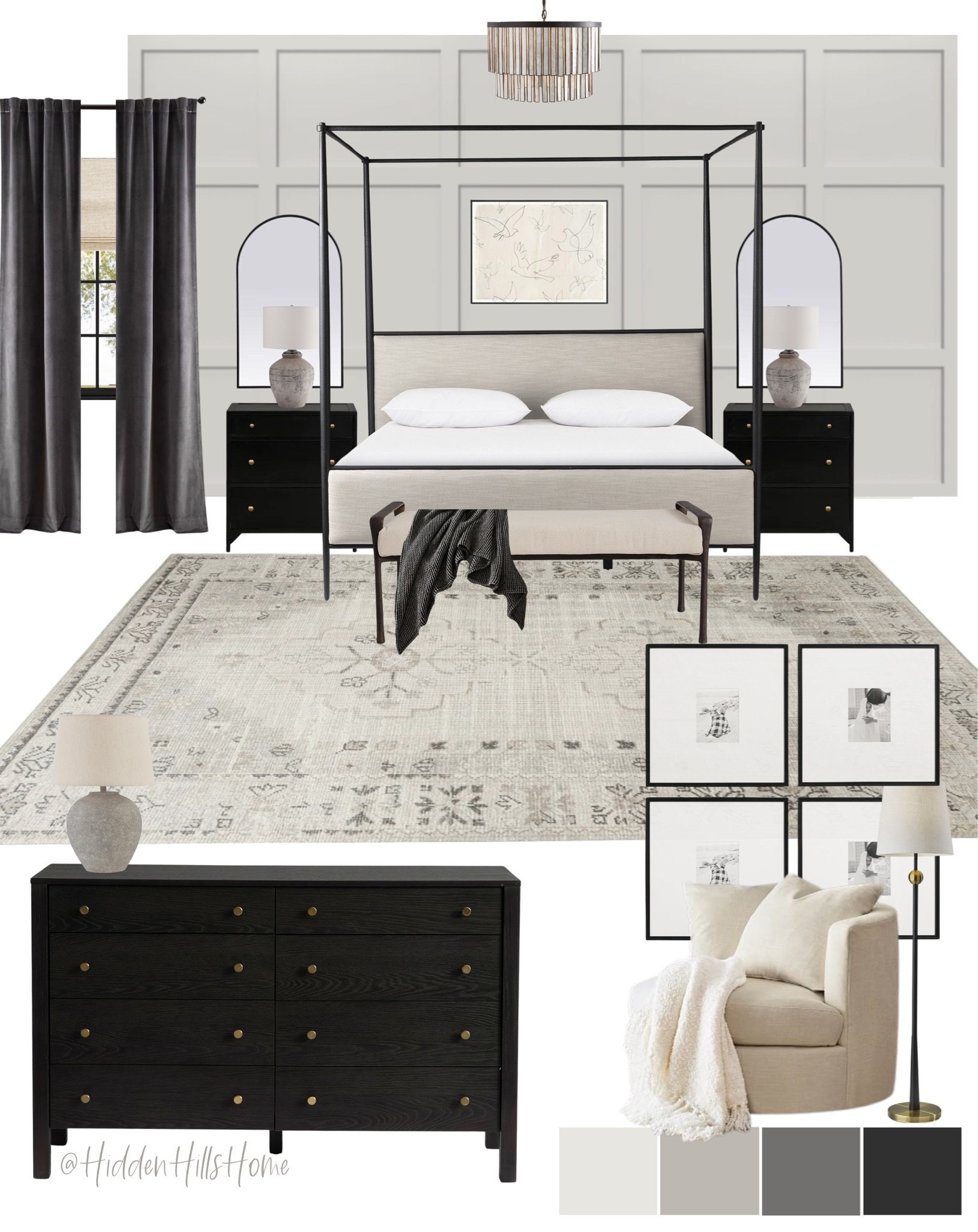 Modern Glam bedroom decor ideas, bedroom mood board, bedroom design, canopy bed, restoration hardware inspired bedroom ideas #bedroom

#LTKHome #LTKSaleAlert #LTKSeasonal
