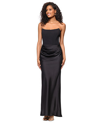 Betsy & Adam Women's Mixed-Media Strapless Corset Gown - Macy's | Macy's