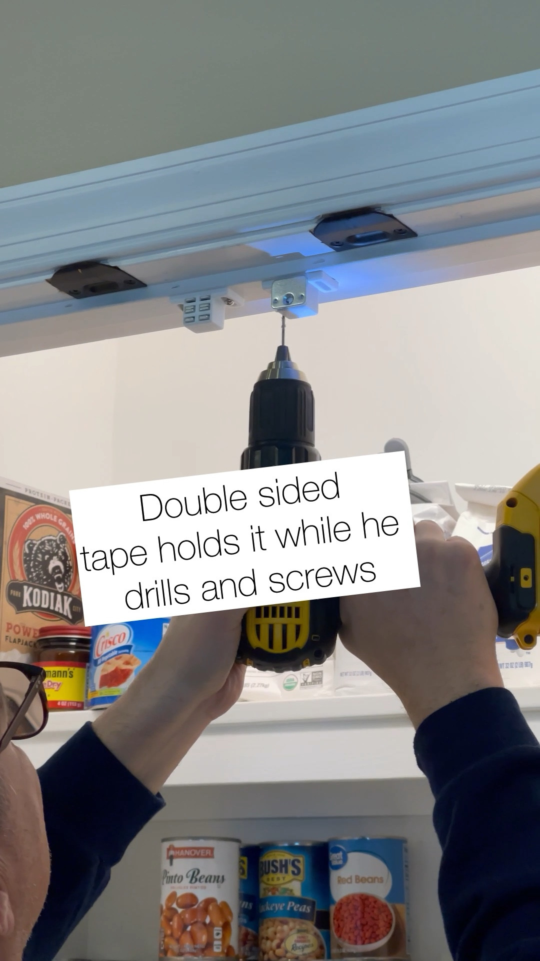 The doors to the pantry had rolling door toppers and they were always getting out of wack and not keeping the doors shut, so we replaced them with magnets.  And by WE,  I mean Scott.  He tried a super cool trick … you use double sided tape to hold the magnets in place while installing…. Have you used this trick? 

#LTKVideo #LTKhome