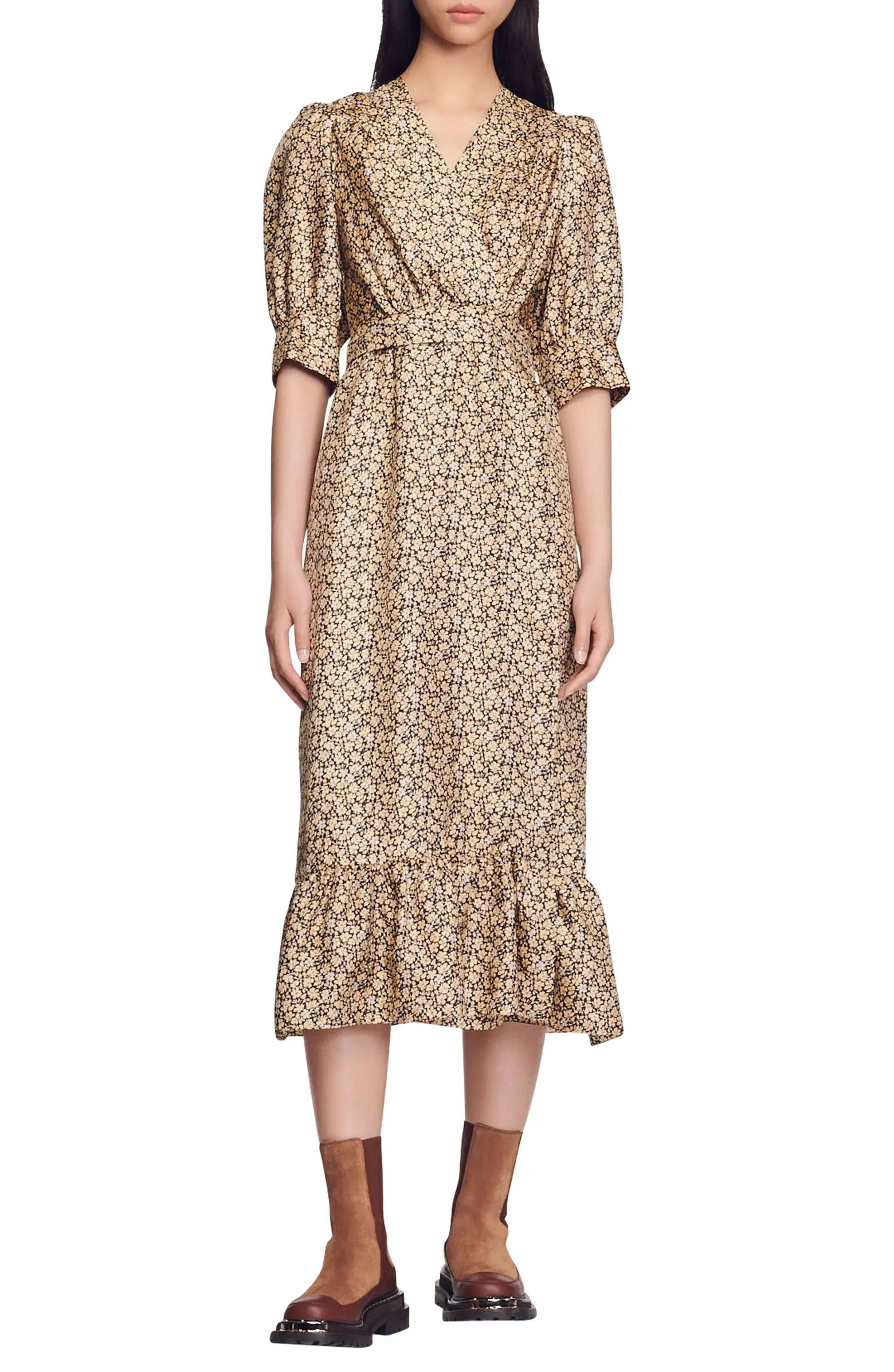 Enrika Floral Surplice Silk Dress | Nordstrom