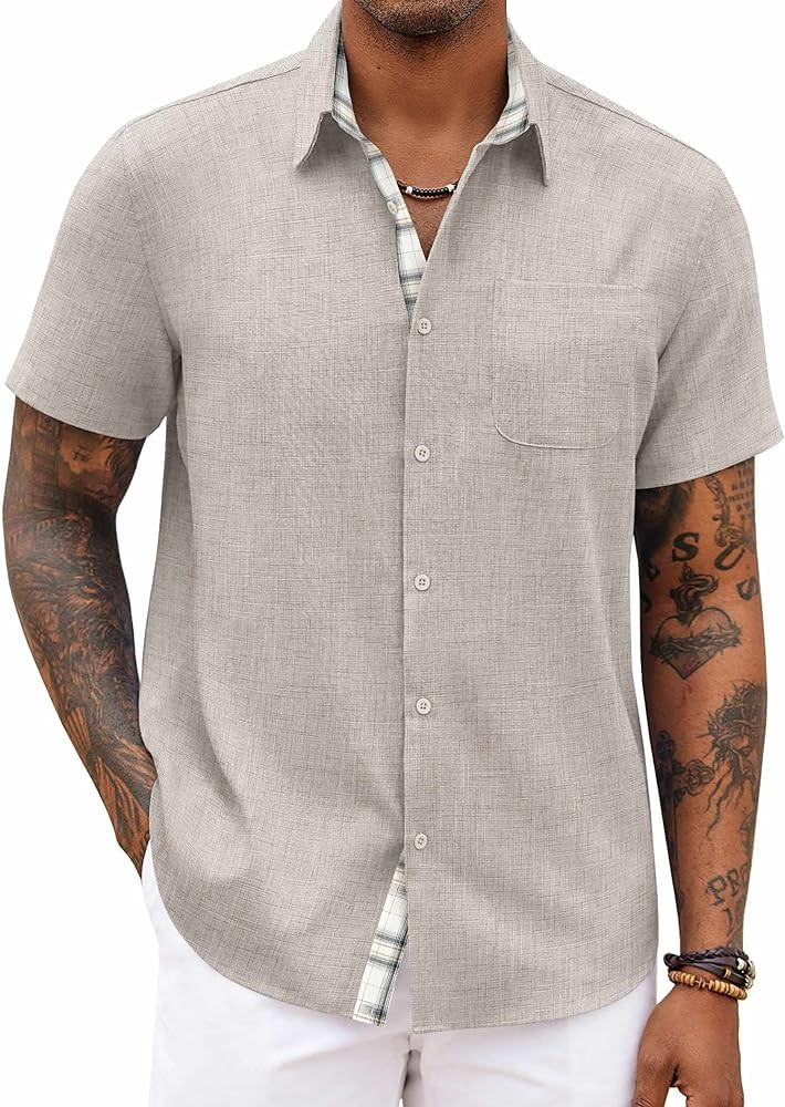 COOFANDY Men's Button Down Shirts Short Sleeve Casual Shirts Summer Beach Shirts Vacation Wedding... | Amazon (US)