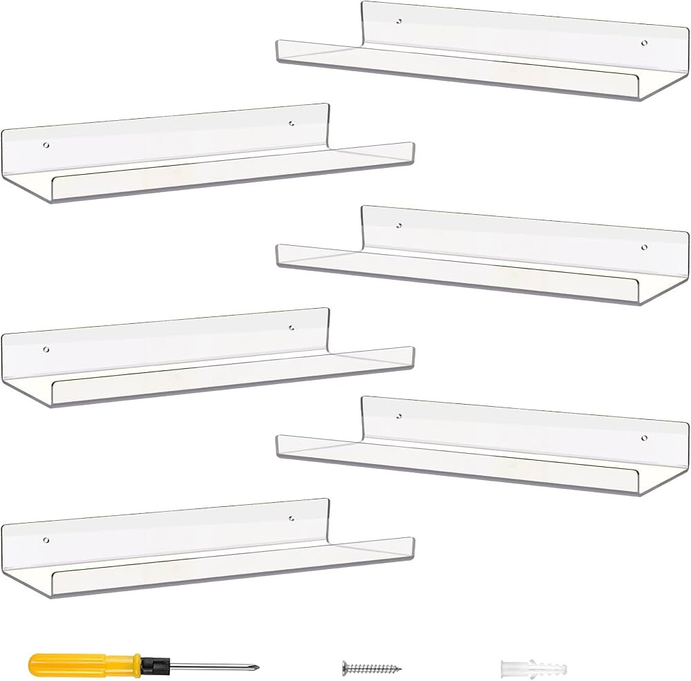 ACRADEC Acrylic Shelves for Wall Set of 6, 15” x 4” - Spacious Clear Shelves with Mounting Ki... | Amazon (US)