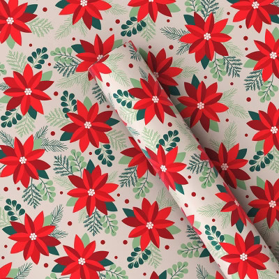 50 sq ft Poinsettia Flower Christmas Gift Wrap - Wondershop™ | Target