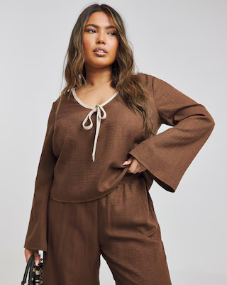 Contrast Trim Tie Front Blouse | Simply Be (UK)