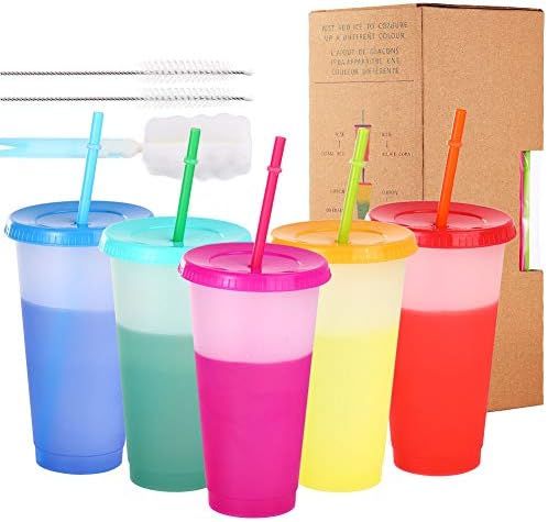 Color Changing Cups - 5 pack 24oz Reusable Tumbler with Lids and Straws BPA Free Magic Colored Tu... | Amazon (US)