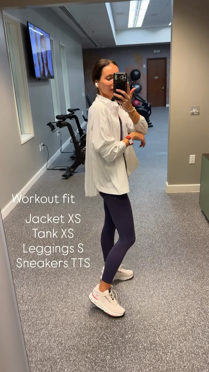 Workout outfit, jacket size XS, tank XS, leggings S, sneakers tts.

#LTKActive