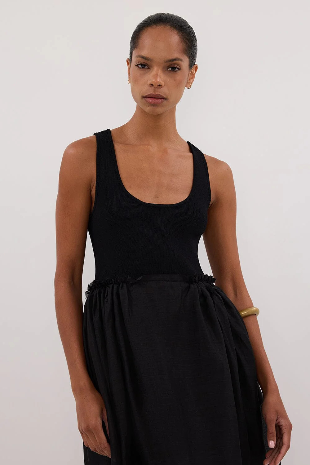 APRIL BLACK HYBRID KNIT MIDI DRESS | DISSH