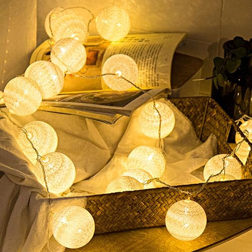 Anordsem Cotton Lights Battery Operated: String Ball Light Hanging for Bedroom Indoor Decor - LED Fairy Lantern Cozy Lighting Kids Girls Room Christmas Decorative 2 Pack | Amazon (US)