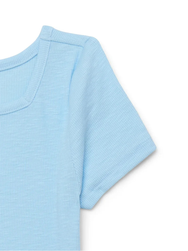 Wonder Nation Girls Short Sleeve Square Neck Ribbed T-Shirt, Sizes 4-18 & Plus | Walmart (US)