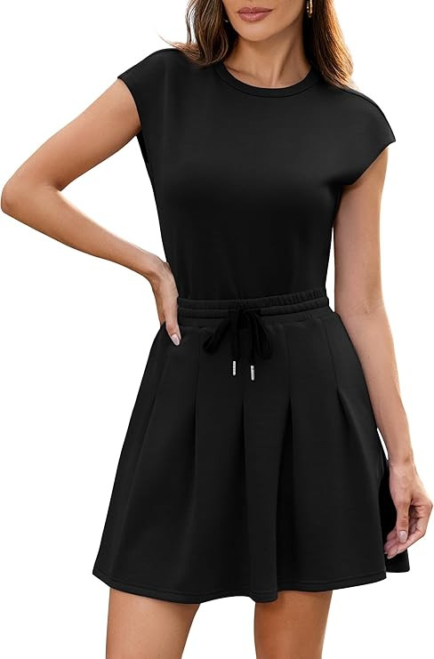 Casly Lamiit Womens Two Piece Skirt Sets Summer Tennis Outfits Casual Crewneck Cap Sleeve Top Sho... | Amazon (US)