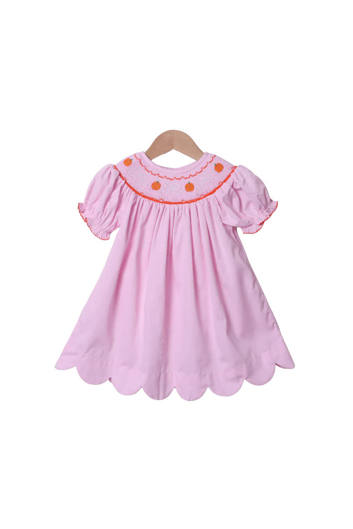 Smocked Pink Pique Bow Pumpkin Dress | The Smocked Flamingo