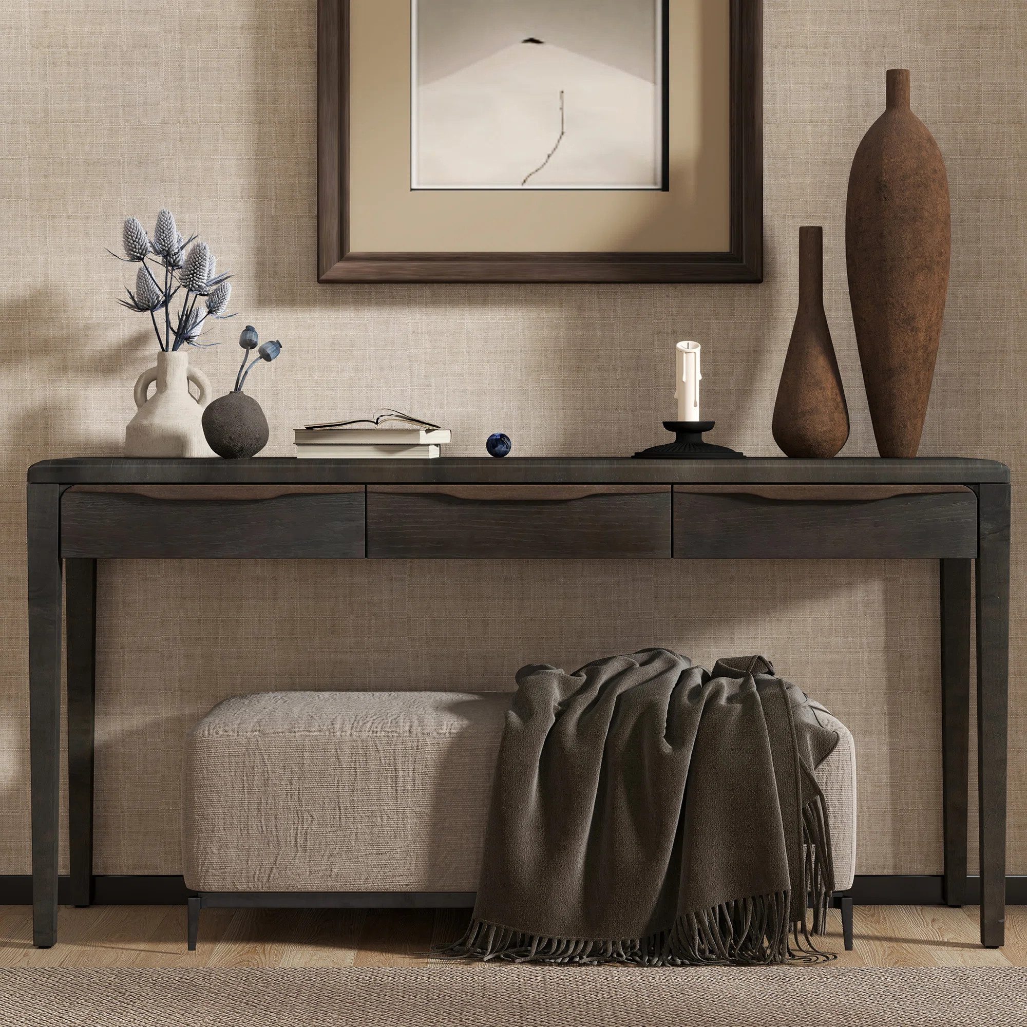 60" Narrow Console Table Hallway Foyer Table With 3 Drawers | Wayfair North America
