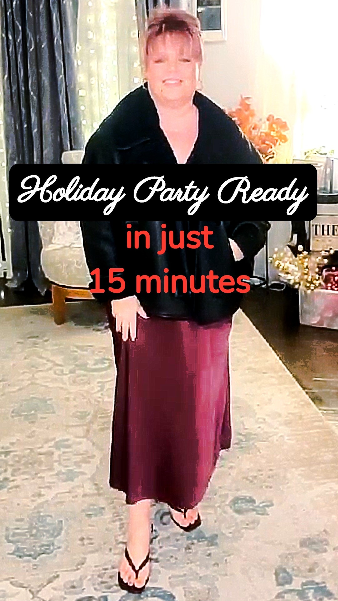 No lie I pulled this together in under 15 minutes. Here are my tips: choose easy but impactful pieces like this satin slip skirt in a bold burgundy, and a top with a sparkly design. No one has to know they both have an elastic waist and that you are secretly super comfortable all night long! Pair with low heels, so you are comfortable whether you are walking or standing, and you can show off your holiday pedicure! No pedicure, no problem! Wear a pair of closed-toe slingbacks and you’ll have the same festive look! 
Layer on festive bracelets (multiples in different finishes look cohesive if you have enough of them all together), and some eye-catching earrings, be sure you top it all off with a nice warm coat like this faux leather Sherpa lined jacket that is soft as butter.
Spray in some dry shampoo for texture and throw your hair up in a clip or ponytail. Touch up your makeup, focusing on smudgy eyeliner and glossy lipstick (no time sucking red liner and lips tonight), and a rosy cheek, and will no one will know that you’ve had a crazy day and only had 15 minutes to get ready.
Party ready with just a couple special clothing pieces, and your sparkling personality! 
Ps - this cozy, comfy jacket will make a great gift for your mom, sister, daughter, BFF, or you, of course! It’s less than 100 bucks when you click through below 💖



#LTKPlusSize #LTKMidsize #LTKTall #LTKPetite #LTKFindsUnder50 #LTKFindsUnder100 #LTKSaleAlert #LTKMomLife #LTKOver40 #LTKBeauty Old Navy, Walmart, target, Lane Bryant, Maurices, Sherpa, cozy, snuggly, holiday outfit, work Christmas party outfit, cocktail party outfit, easy but elevated, fashion in a flash, New Year’s Eve, party outfit, comfortable party outfit

#LTKSeasonal #LTKHoliday #LTKootd