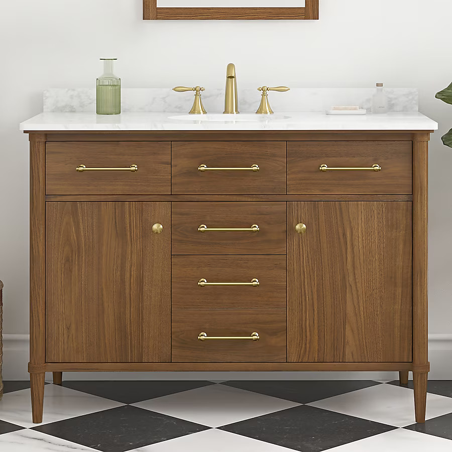 allen + roth Rian 48-in Golden Walnut Undermount Single Sink Bathroom Vanity with White Engineere... | Lowe's