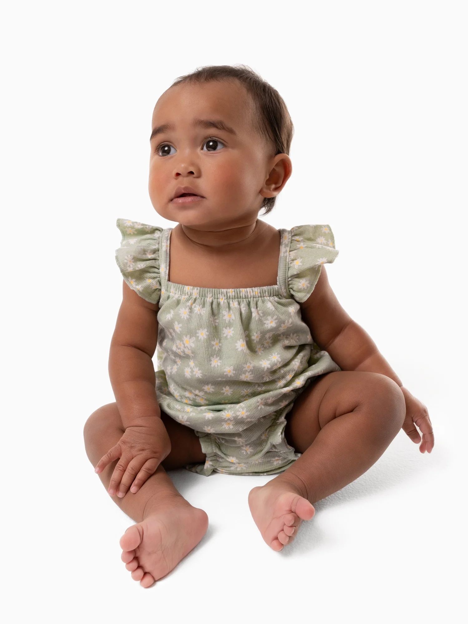 Modern Moments By Gerber Baby Girl Cotton Romper with Ruffle Straps, Sizes 0/3 Months - 24 Months | Walmart (US)