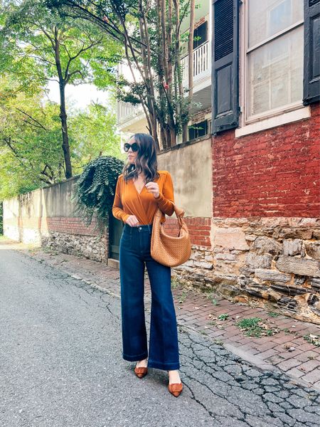 Styling wide leg jeans with a wrap bodysuit. And these Amazon mules are a great affordable shoe for fall 

#LTKSeasonal #LTKover40 #LTKstyletip
