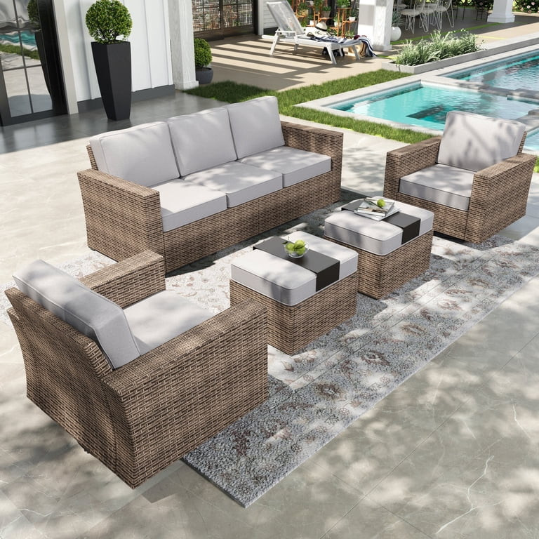 Sophia & William 5 Pieces Patio Furniture Set with Swivel Chairs 5.5" Thick Cushions 7-Seat Wicke... | Walmart (US)