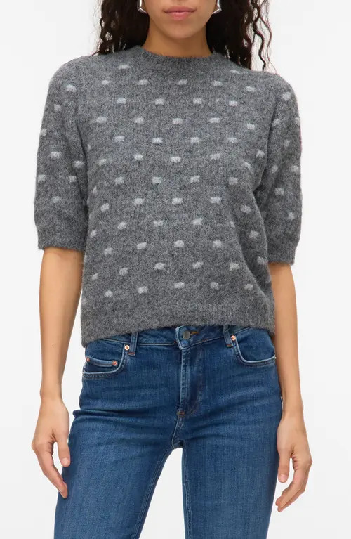 VERO MODA Novah Dotty Crewneck Sweater in Dark Grey Melange De at Nordstrom, Size Medium | Nordstrom
