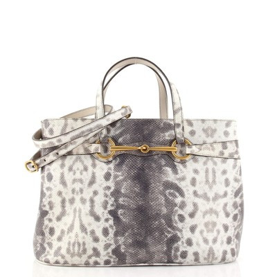 Gucci Bright Bit Convertible Tote Python Embossed Leather Medium Neutral | eBay US
