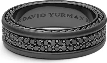 Streamline Two-Row Pavé Band Ring with Black Diamonds and Black Titanium | Nordstrom