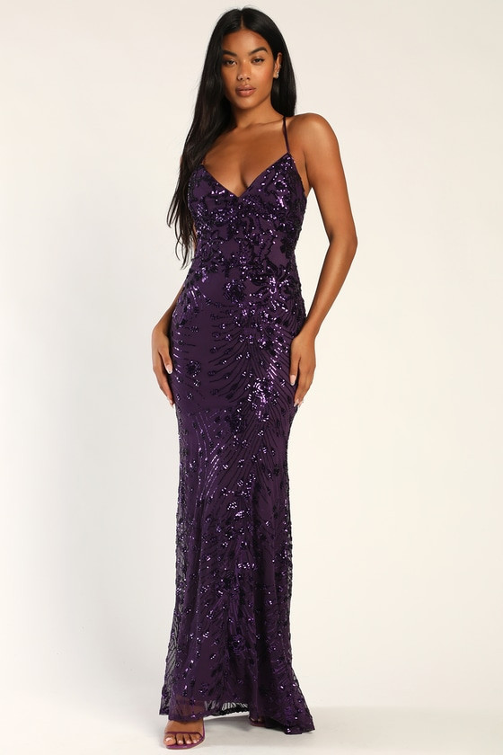 Photo Finish Purple Sequin Lace-Up Maxi Dress | Lulus