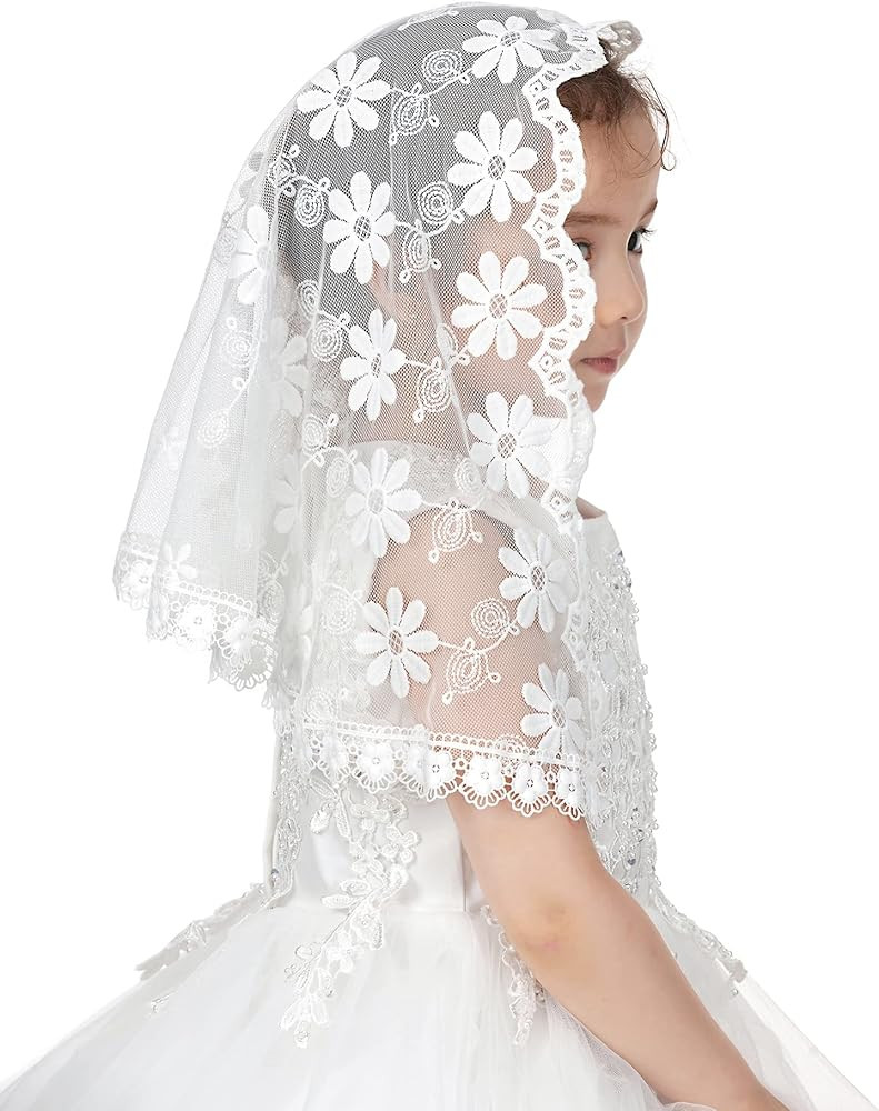 PAMOR First Communion Veils for Girls Lace Chapel Veil Mantilla Veils Latin Mass Church Veil for ... | Amazon (US)